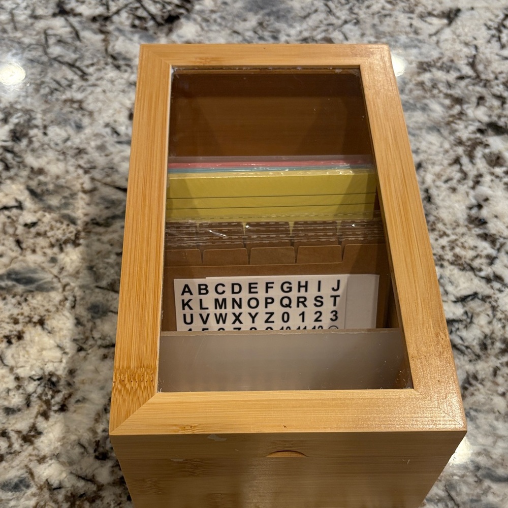Bamboo Recipe or Homeschooling Box with Stickers, Dividers & Cards